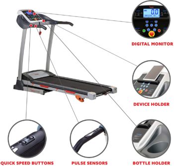 Sunny Health & Fitness Folding Treadmill with Device Holder, Shock Absorption and Incline