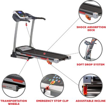 Sunny Health & Fitness Folding Treadmill with Device Holder, Shock Absorption and Incline