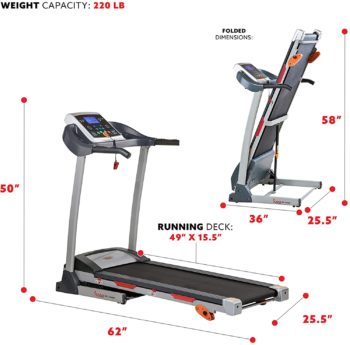 Sunny Health & Fitness Folding Treadmill with Device Holder, Shock Absorption and Incline