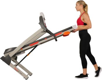 Sunny Health & Fitness Folding Treadmill with Device Holder, Shock Absorption and Incline