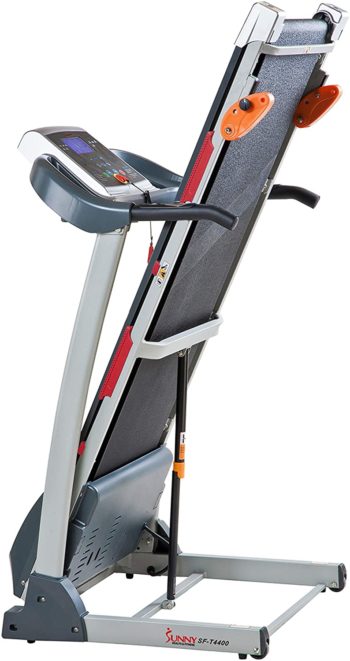 Sunny Health & Fitness Folding Treadmill with Device Holder, Shock Absorption and Incline