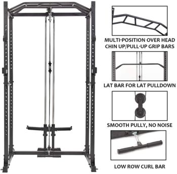 papababe Power Cage with LAT Pulldown 1200-Pound Capacity High Capacity Power Rack Home Gym Equipment