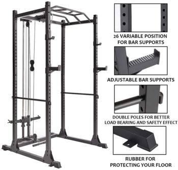 papababe Power Cage with LAT Pulldown 1200-Pound Capacity High Capacity Power Rack Home Gym Equipment