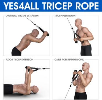 Yes4All Deluxe Tricep Rope Pull Down - 27 and 36-inch Rope Length, Easy to Grip and Non Slip Ultimate Cable Attachments with LAT Cable Pulley System and Weight Loading Pin