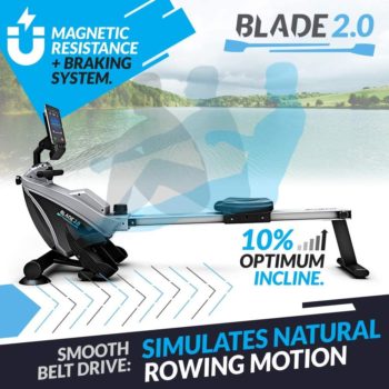 Bluefin Fitness Rower Machine Blade Home Gym Foldable | Magnetic Resistance Rower | 8 x Tension Levels | Smooth Belt Drive | LCD Digital Fitness Console | Smartphone App | Black & Grey Silver