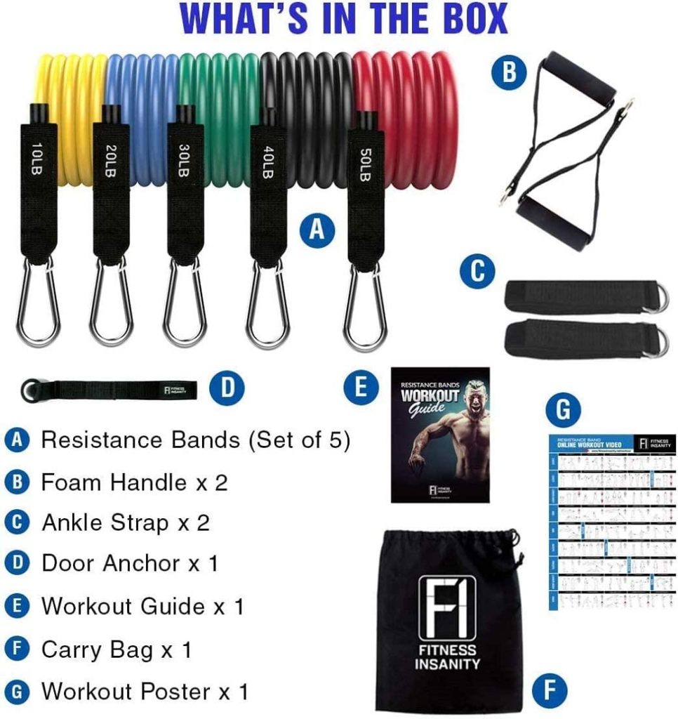 Fitness Insanity Resistance Bands Set - 5-Piece Exercise Bands...