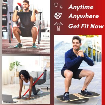 FlexFixx Portable Home Gym Workout Kit - Fitness Balance Board & Full Body Workout Resistance Band Set Strength Training Equipment - Compact Gym Equipment for Home Travel & Outdoor Fitness