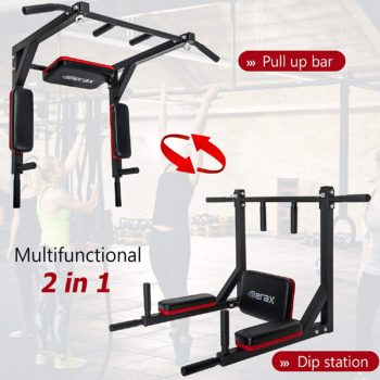 Merax Wall Mounted Pull-Up Bar - Multi-Grip Chin-Up Bar Dip Stand Power Tower Set for Home Gym Strength Training Equipment [Supports 440LBS]