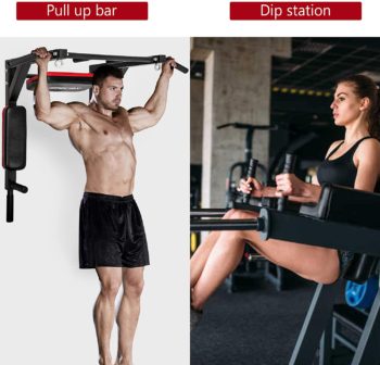 Merax Wall Mounted Pull-Up Bar - Multi-Grip Chin-Up Bar Dip Stand Power Tower Set for Home Gym Strength Training Equipment [Supports 440LBS]