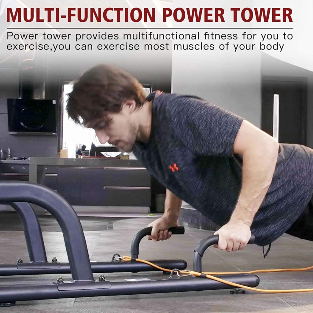 Power Tower Dip Station Multi-Function Pull Up Bar with Bench...