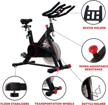 Sunny Health & Fitness Magnetic Belt Drive Indoor Cycling Bike with 44 lb Flywheel and Large Device Holder, Black, Model Number: SF-B1805