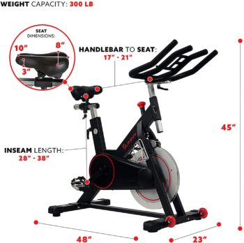 Sunny Health & Fitness Magnetic Belt Drive Indoor Cycling Bike with 44 lb Flywheel and Large Device Holder, Black, Model Number: SF-B1805