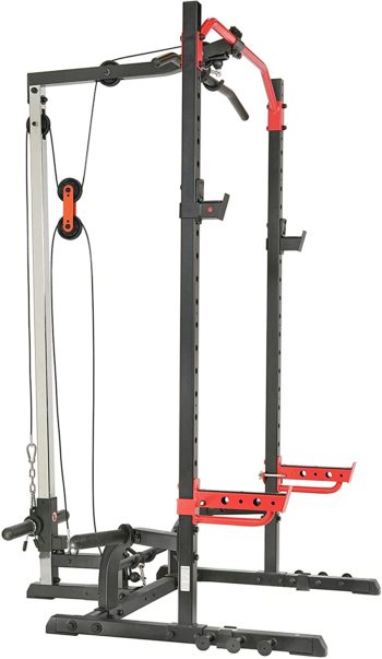 Sunny Health & Fitness Power Zone Squat Stand Rack Power Cage with Lat Pull Down Attachment