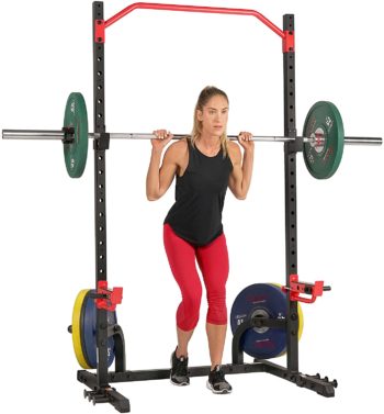 Sunny Health & Fitness Power Zone Squat Stand Rack Power Cage with Lat Pull Down Attachment