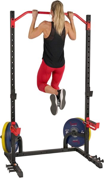 Sunny Health & Fitness Power Zone Squat Stand Rack Power Cage with Lat Pull Down Attachment