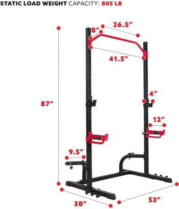 Sunny Health & Fitness Power Zone Squat Stand Rack Power Cage with Lat Pull Down Attachment