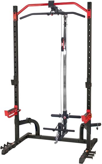 Sunny Health & Fitness Power Zone Squat Stand Rack Power Cage with Lat Pull Down Attachment