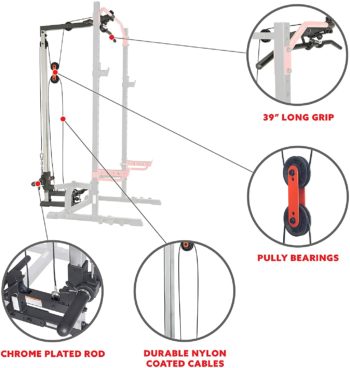 Sunny Health & Fitness Power Zone Squat Stand Rack Power Cage with Lat Pull Down Attachment