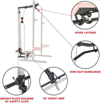 Sunny Health & Fitness Power Zone Squat Stand Rack Power Cage with Lat Pull Down Attachment