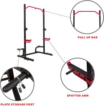 Sunny Health & Fitness Power Zone Squat Stand Rack Power Cage with Lat Pull Down Attachment