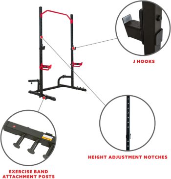 Sunny Health & Fitness Power Zone Squat Stand Rack Power Cage with Lat Pull Down Attachment