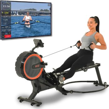 Women’s Health Men’s Health Bluetooth Dual Handle Rower Rowing Machine with MyCloudFitness App (1678), Black