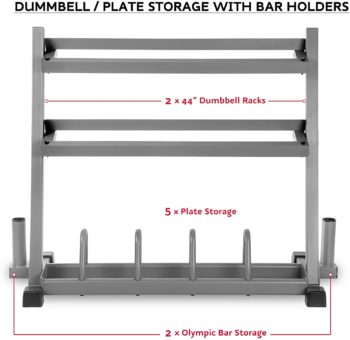 XMark All-in-One Dumbbell Rack, Plate Weight Storage and Dual Vertical Bar Holder, Patented Design