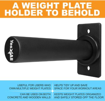 Yes4All Wall Mounted Weight Plate Holder – Fits 2” Olympic Weight Plate (Single & Pair)