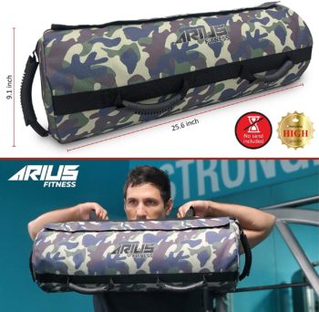 Arius Fitness Heavy Duty Workout Sandbag for Fitness with 3 Adjustable Filler Bags (10 to 60 lbs) & Jump Rope