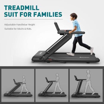 Folding Treadmill Exerciser Foldable Walk Running Machine Portable Treadmills for Home and Apartment LCD Display and Bluetooth Speaker No Assembly