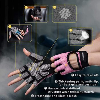 Breathable Workout Gloves, Knuckle Weight Lifting Fingerless Gym Exercise Gloves with Curved Open Back, for Powerlifting, Crossfit, Women and Men