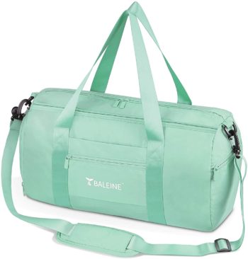 BALEINE Gym Bag for Women and Men, Small Duffel Bag for Sports, Gyms and Weekend Getaway, Waterproof Dufflebag with Shoe and Wet Clothes Compartments, Lightweight Carryon Gymbag (Green)