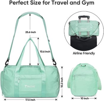 BALEINE Gym Bag for Women and Men, Small Duffel Bag for Sports, Gyms and Weekend Getaway, Waterproof Dufflebag with Shoe and Wet Clothes Compartments, Lightweight Carryon Gymbag (Green)