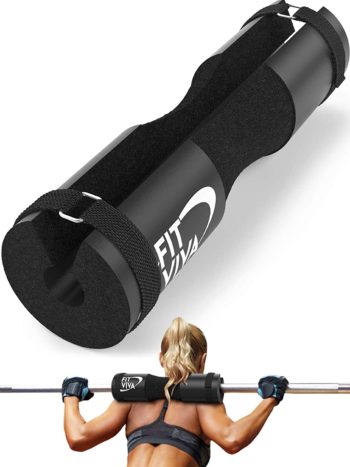 Fit Viva Barbell Pad for Standard and Olympic Barbells with Safety Straps Bonus 30 Day Challenge – Foam Pad for Weightlifting, Hip Thrusts, Squats and Lunges