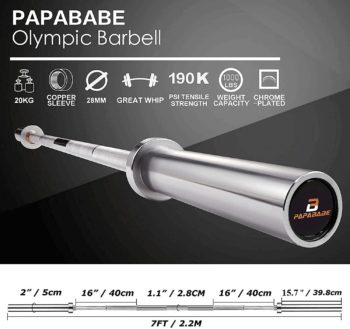 PAPABABE Olympic Barbell 7-Foot Cerakoted Barbell 1000LB/1500LB Capacity, 2 Inch Weightlifting Barbell, Weights Lifting Power Lifting (Silver/ Black)