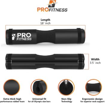 ProFitness Barbell Pad Squat Pad- Shoulder Support for Squats, Lunges & Hip Thrusts - for Olympic or Standard Bars