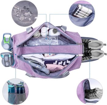Sports Gym Bag with Wet Pocket & Shoe Compartment Fitness Workout Bag for Men and Women, Purple