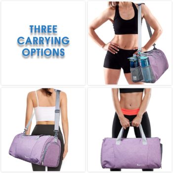 Sports Gym Bag with Wet Pocket & Shoe Compartment Fitness Workout Bag for Men and Women, Purple