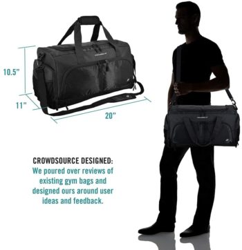 Ultimate Gym Bag 2.0: The Durable Crowdsource Designed Duffel Bag with 10 Optimal Compartments Including Water Resistant Pouch (Black, Medium (20"))