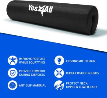 Yes4All Barbell Foam Nylon Bar Pad/PVC Bar Pad - 16 inches neck and shoulder protective Barbell Pad for Squats, Lunges & Hip Thrust - Fits 1” Standard and 2” Olympic Bars