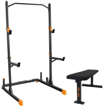 GRIND Fitness Alpha2000 Squat Stand, Exercise Rack with Barbell Holder and Weight Storage Pegs, Lifting Spotter Arms, 1000 lbs Weight Limit