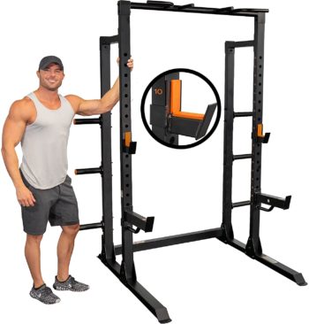 GRIND Fitness Chaos 4000 Power Rack, Exercise Squat Rack with Pull-Up Bar, Weight Storage and Barbell Storage, Spotter Arms and Rubber Padded J-Cups