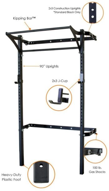 PRx Performance Profile Squat Rack 2"x3" with Kipping, Pull Up, or Multi-Grip Pull-up Bars Wall Mounted Home Gym Folding Fitness Equipment Power Rack Shark Tank Company