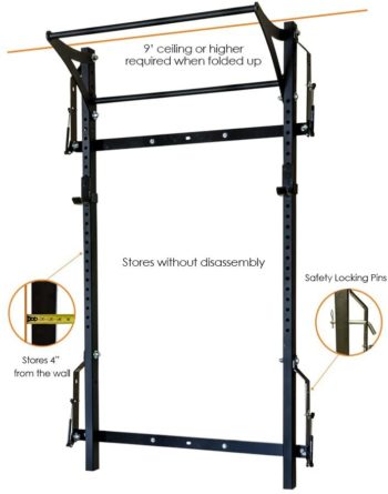 PRx Performance Profile Squat Rack 2"x3" with Kipping, Pull Up, or Multi-Grip Pull-up Bars Wall Mounted Home Gym Folding Fitness Equipment Power Rack Shark Tank Company