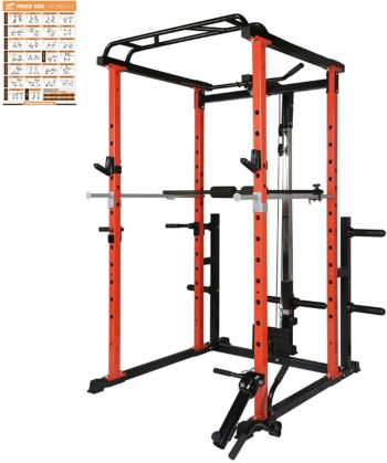 RitFit Power Cage with LAT Pull Down and 360° Landmine, 1000LB Capacity Power Rack Full Home Gym for Weightlifting, Come with J-Cups,Dip Bars and Other Attachments (Upgraded Version)