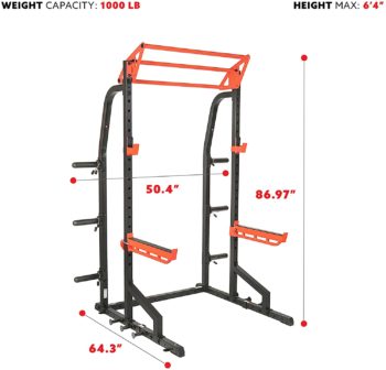 Sunny Health & Fitness Power Zone Half Rack Heavy Duty Performance Power Cage