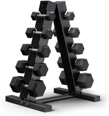 Epic Fitness 150-Pound Premium Hex Dumbbell Set with Heavy Duty A-Frame Rack