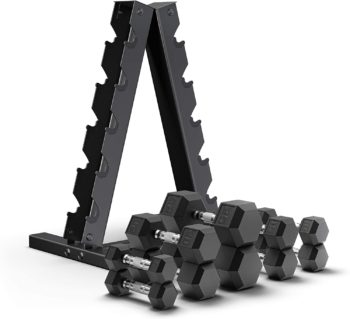 Epic Fitness 150-Pound Premium Hex Dumbbell Set with Heavy Duty A-Frame Rack