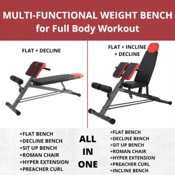 FINER FORM Multi-Functional Weight Bench for Full All-in-One Body Workout – Hyper Back Extension, Roman Chair, Adjustable Ab Sit up Bench, Decline Bench, Flat Bench