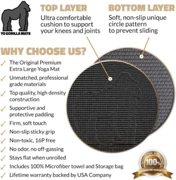 Gorilla Mats Premium Extra Large Yoga Mat – 9' x 6' x 8mm Extra Thick & Ultra Comfortable, Non-Toxic, Non-Slip Barefoot Exercise Mat – Works Great on Any Floor for Stretching, Cardio or Home Workouts